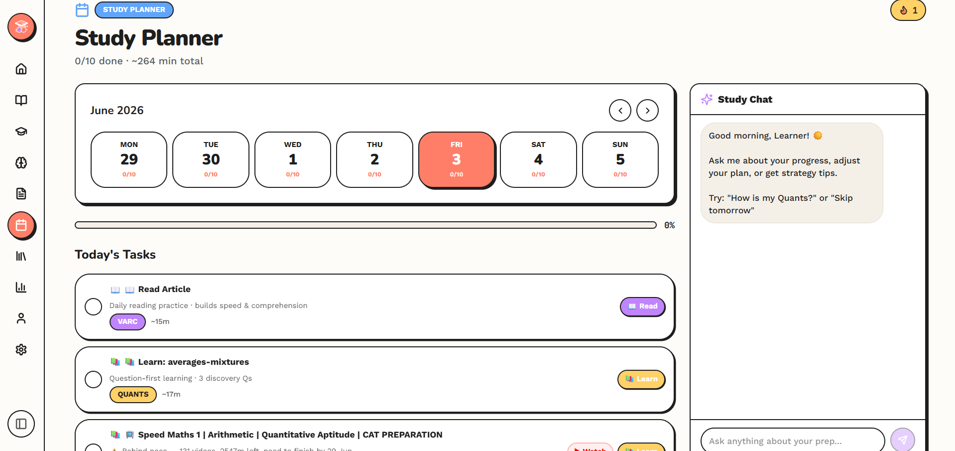 CATin Study Planner with daily tasks and AI study chat